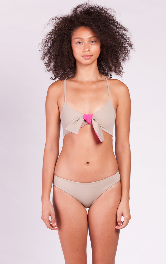 Surf Souleil Artemis Tie Front Bikini Top in Desire Pink / Taupe