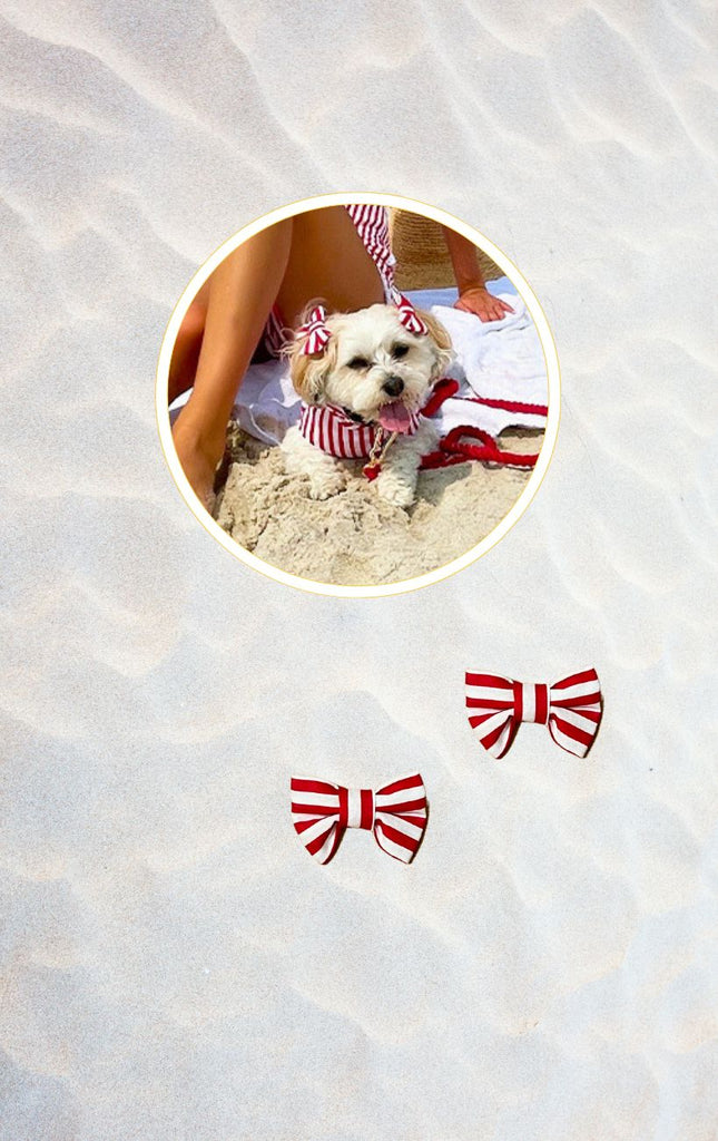 Beach Poochie Red Striped Doggy Bows