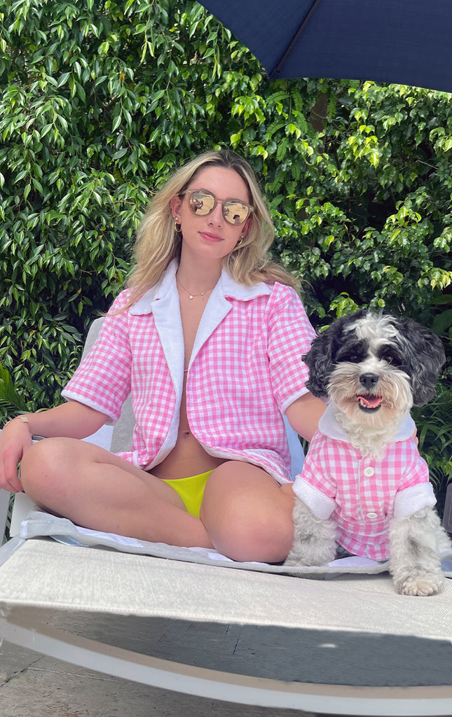Surf Souleil Matching Doggy Cabana Shirt Pink Check