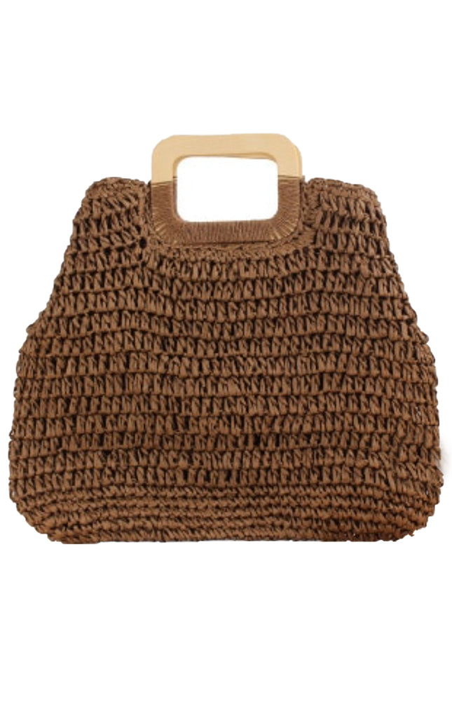 Straw Beach Bag with Wood Handle