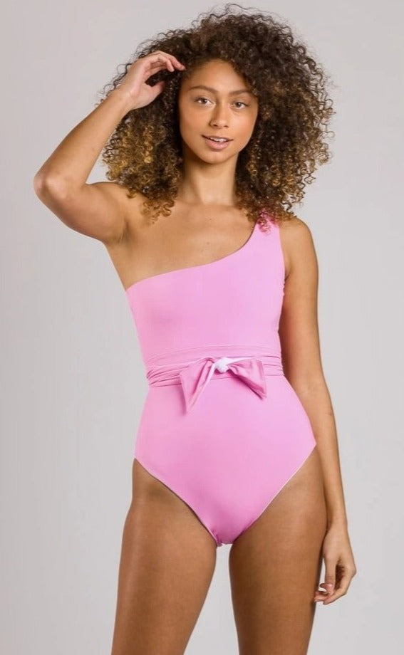 Fari Shoulder One Piece with Sash in Passion Pink - Surf Souleil