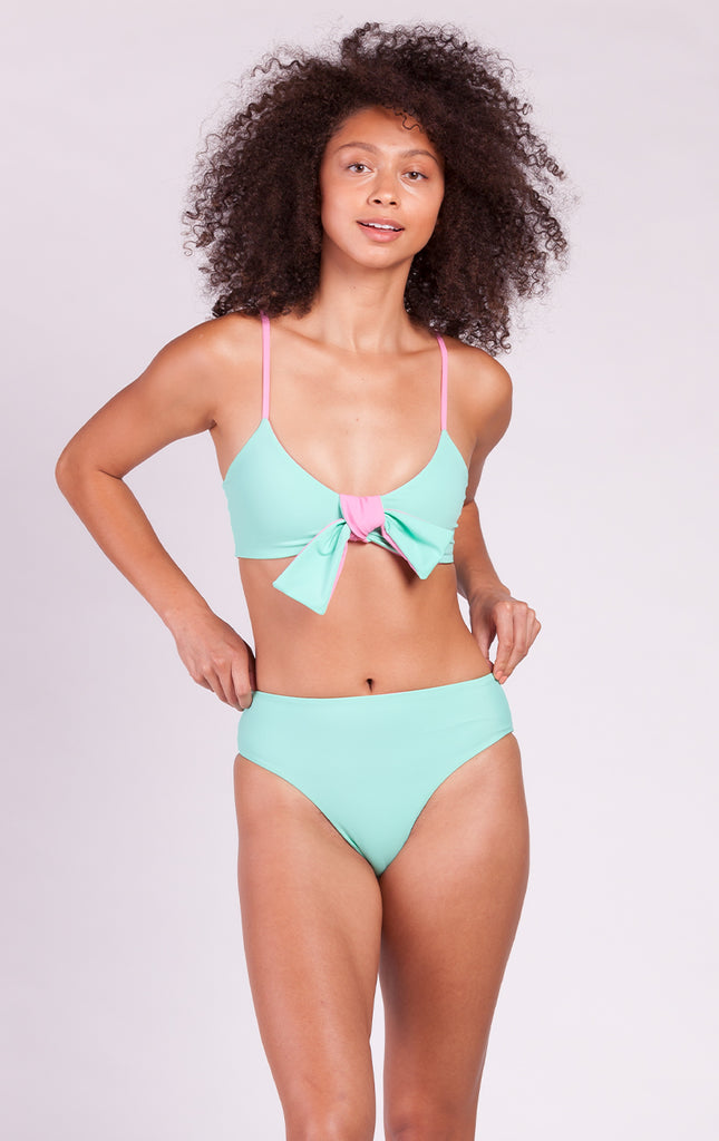 Surf Souleil Artemis Tie Front Bikini Top in Pink /Mint - Surf Souleil