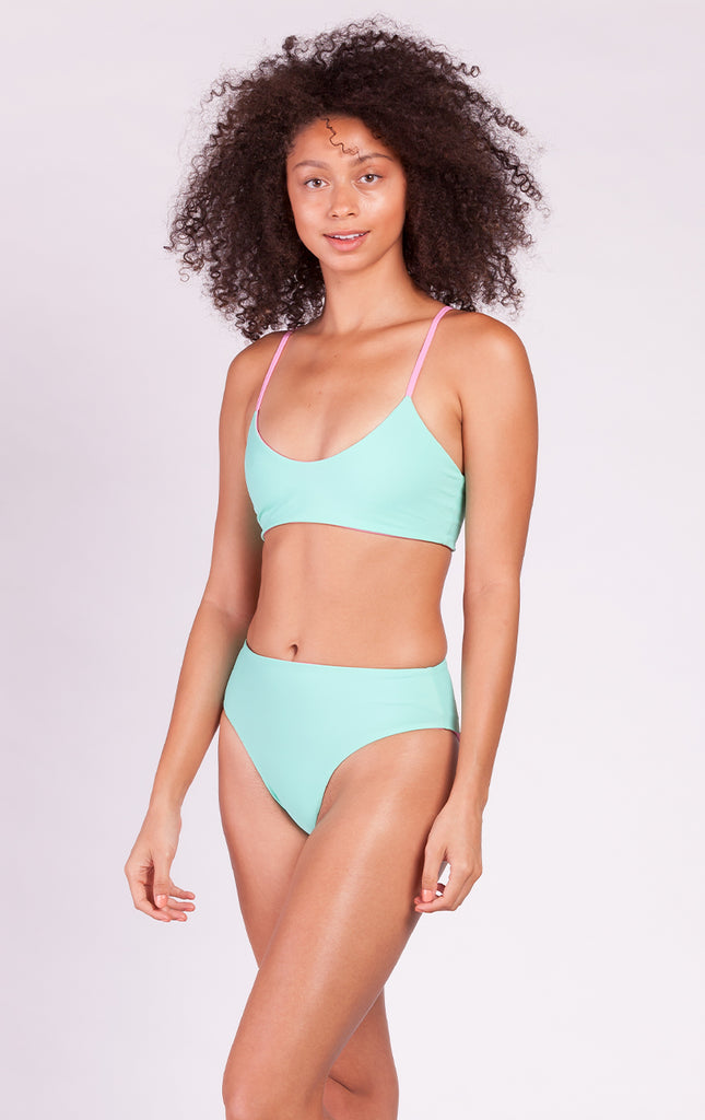 Surf Souleil Artemis Tie Front Bikini Top in Pink /Mint - Surf Souleil