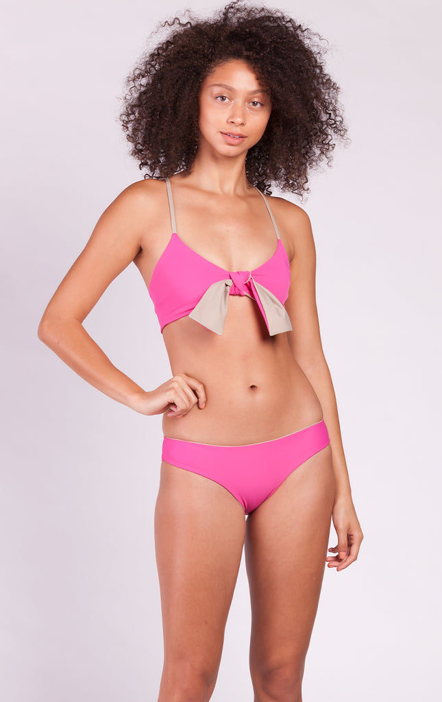 Surf Souleil Artemis Tie Front Bikini Top in Dreamer Pink / Taupe - Surf Souleil