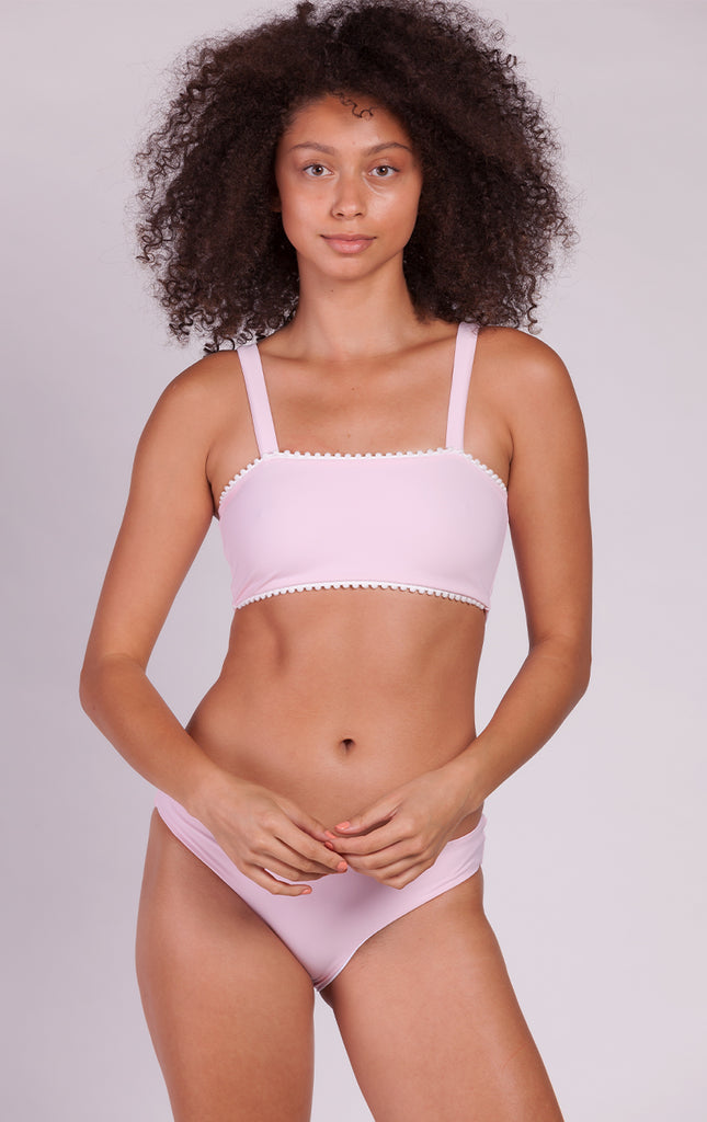 Surf Souleil Valentina Pom Top with Straps in Cotton Candy Pink - Surf Souleil