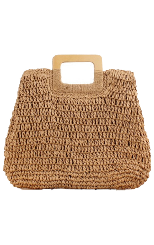 Straw Beach Bag with Wood Handle